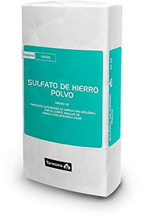 Sulfato de hierro 18% polvo 25kg. Abono fertilizante rico en hierro en forma cristalina para riego. Buen Antimusgo y liquenes