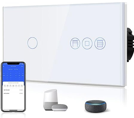 BSEED Alexa WiFi Touch Sensor Touch Switch Single 1-Way Remote Control with Smart Life/Tuya App with Smart Roller Shutter Switch Blind Switch Alexa Compatible White