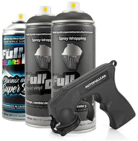 AutoFullCar Full Dip Pack 2 Sprays Vinilo Líquido Brillo + Regalo Adaptador Spray (Negro Metalizado)