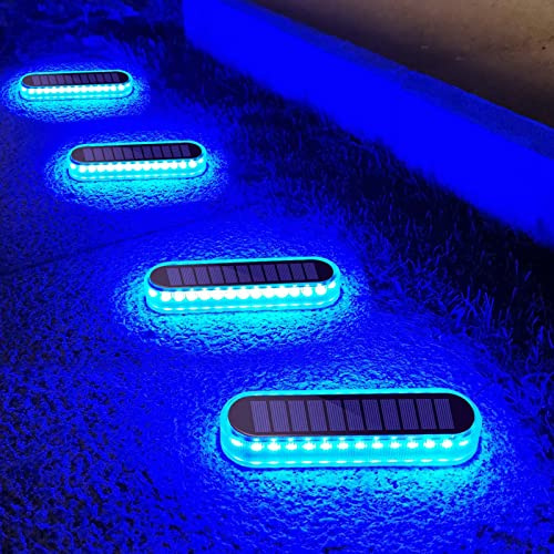 Lacasa 4pcs Lampe Solaire Extérieur Sol Lumière Bleue 40LM LED Lumiere Solaire Decoration Terrasse Exterieur, Étanche Auto On/Off Éclairage pour Pont Chemins Jardin Escalier Allée Patio