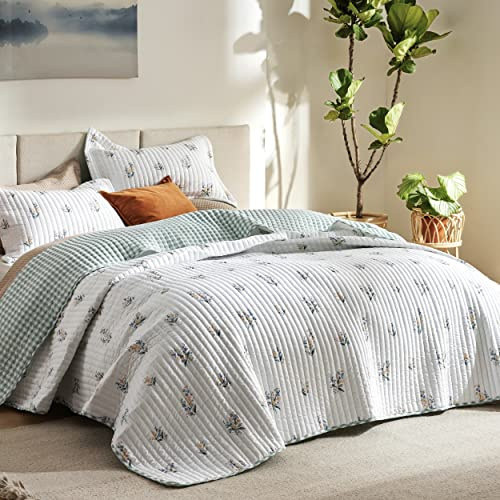 Bedsure Floral Quilt Queen Size - Reversible Botanical Floral Comforter, Spring Lightweight Bedspread Quilted Bedding, Soft Microfiber Coverlet for All Seasons (90x96)