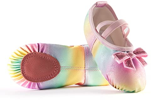 Phineein Ballet Shoes Split-Sole Slipper Glitter Flats Practice Dance Shoes for Girl, Sparkle Rainbow, 1