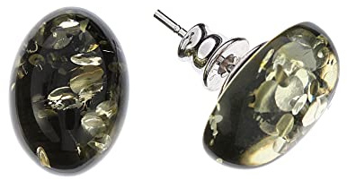Pendientes de ámbar de Artisana, elegantes pendientes de ámbar verde ovalado y plata de ley 925/000 rodiada