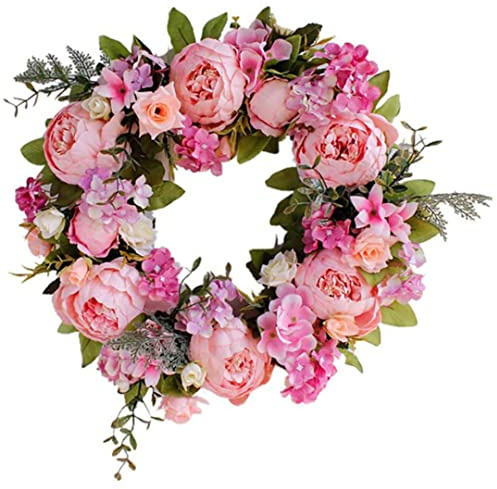 SunaOmni Krans, dörrkrans, blomkrans, konstgjord pion, sidenkrans, rosa dekoration för ytterdörr, kontor, hem, bröllopsfest
