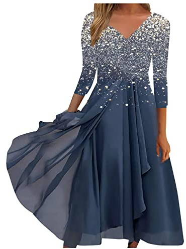 Singular-Point Sommer Damen Kleider Knielang Sommerkleid Einfarbig Cocktailkleid Sexy V-Ausschnitt Partykleid mit Spizen Abendkleid Festliche Kleider Zur Hochzeit Navy-3,M