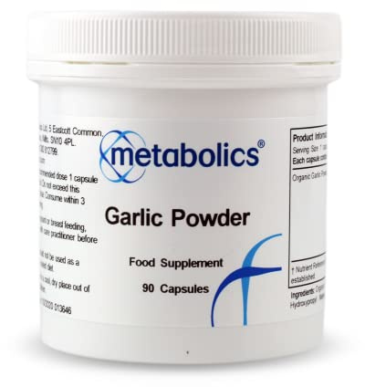 Organic Garlic Powder 450 mg – 90 Vegan Capsules | Nutrient‑Rich Garlic Supplement | Supports Immune, Cardiovascular & Gut Health | Additive‑Free | UK Made | Metabolics