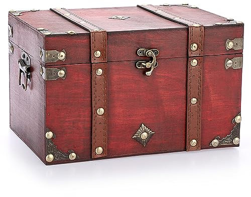 SUMNACON Vintage Wooden Storage Box Chest, Decorative Jewelry Trinket Box Treasure Chest Keepsakes Organizer Box, Antique Style Storage Organizer Container for Keepsakes Treasures Jewelry (Size L)