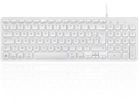 perixx PERIBOARD-333MW Clavier rétroéclairé Compact pour Mac avec câble - Touches Ciseaux Minces avec Grandes Lettres - LED Blanche - Disposition AZERTY français