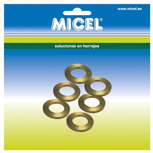 MICEL - 91654 - Ovalillos para Pernio de Puerta en latón, Arandela para Bisagra, Acabado latón, 6 unidades, 10 x 10 x 1,5 mm