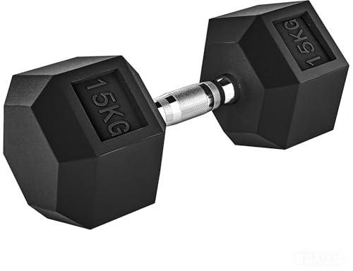 HOMCOM Manubrio da 15 kg Esagonale Singolo, Peso per Palestra con Impugnatura Zigrinata Antiscivolo, Nero