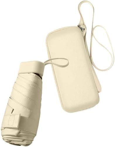WULUN Mini-Sonnenschirm für Reisen, zusammenklappbar, kompakter und tragbarer Regenschirm mit Aufbewahrungsbox, UV-Schutz, Einhandmeisterung, mehrere Farben, Cremepuddinggelb