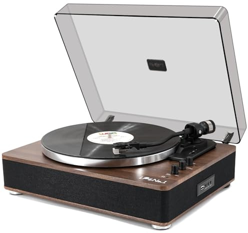 LP&No.1 High Fidelity All-in-One Record Player with Stereo Speakers, Turntables for Vinyl Records with USB Recording & Playback, Bluetooth Input and Output,Pitch Control, Auto Off