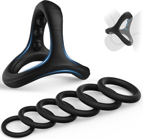 Silicone Cock Ring,Triangle Penis Ring Sex Toys for Men,7 Different Sizes Cock Rings for Erection Enhancing,Adult Sex Toys for Male Pleasure Ring for Couples（Black）