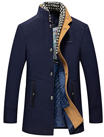 APTRO Mens Jacket Winter Wool Coats Warm Overcoat Outwear Business Trench Jacket with Scarf 2104 Navy XL