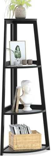 POXAKA Scaffale angolare a 4 livelli, scaffale angolare a scala, altezza 119,4 cm, scaffale angolare nero, scaffale angolare per bagno, camera da letto, soggiorno, decorazione per piccoli spazi