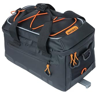Basil Miles Gepäckträgertasche – MIK-System – 7 Liter – wasserdicht – Schwarz/Orange
