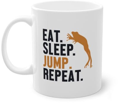 Eat Sleep Jump Repeat Laubfrosch Froschzüchter Kaffeetasse | Kröte Kaulquappe Frosch Tasse Weiß (02871B)