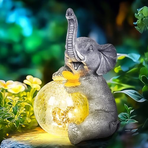 GIGALUMI Estatuas solares de jardín con Forma de Globo de Cristal, Figuras de Elefante, Luces para Exteriores, Patio, decoración de jardín, mamá, para Mujeres, decoración de