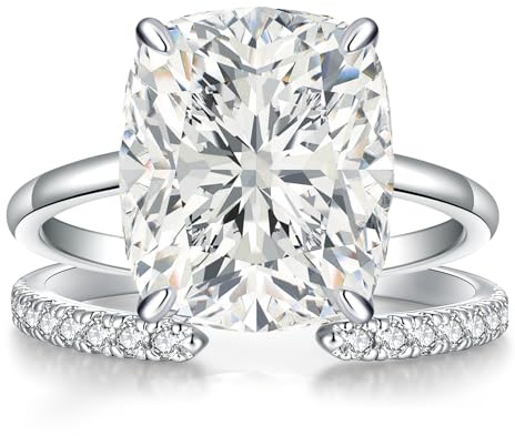 AVECON 5CT Elongated Cushion Cut Engagement Ring Set for Women, Wedding Promise Cubic Zirconia Band, White Gold Plated Stackable Adjustable Bridal Half Eternity Open Rings, Size 6