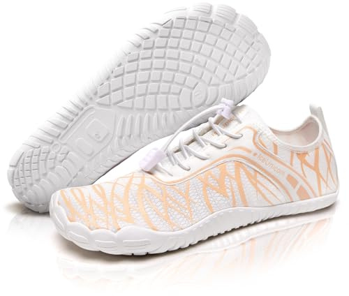 IceUnicorn Zapatos descalzos para mujer, zapatos descalzos para hombre, principiantes, cómodos, transpirables y saludables, Naranja Blanco, 39 EU