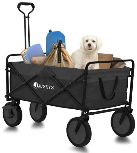 Juskys Bollerwagen 100 kg Tragkraft - Transportwagen faltbar - Einkaufen, Outdoor & Camping - Strandwagen Faltbollerwagen Handwagen Schwarz