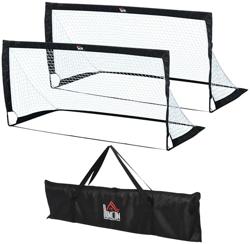 HOMCOM Porterías de Fútbol Plegables para Niños y Adultos Negro