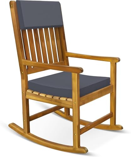 Casaria® Schaukelstuhl Gartenstuhl Holz Anthrazit 160kg Belastbar Bezug 30° Waschbar Armlehne Schaukelsessel Garten Balkon Stuhl Wetterfest Schwingsessel Akazie