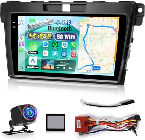 [4+64G] Upgrade Radio for Mazda CX7 CX 7 CX-7 2007-2015: 9 inch Android IPS Incell Touchscreen CX7 Stereo - Wireless Carplay and Android Auto, 5G/WiFi, GPS, BT5.0, Custom Homepage + Backup Camera