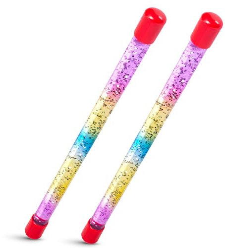 Tiwoca 2X varita mágica infantil, varita mágica, varita de purpurina multicolor con líquido de 31 cm – elegante accesorio de disfraz para la pequeña princesa, hada o mago