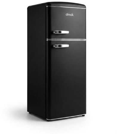 DMDK DKB2 Frigorífico Retro Independiente, Negro Mate, 208 l, 41 dB, con Compartimento Congelador, 146 x 61,50 x 55 cm
