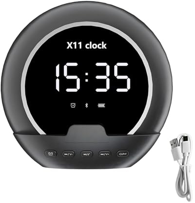 Dolltobe klocka trådlös högtalare med larm, temperaturvisning, smart digital ljudspelare, telefonstativ, 8 timmars speltid, bärbar trådlös högtalare, 5,1 x 3 x 5 tum/13 x 7,5 x 12,8 cm