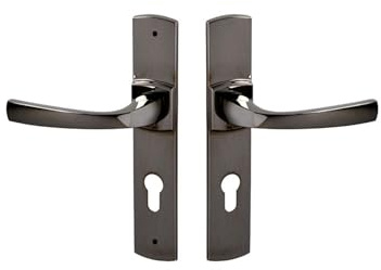 Vachette Set de Poignées de Porte sur Grande Plaque MUZE - Version Clé I, Porte d'Entrée, Bureau, Garage - Entraxe 195 mm - Pose Facile - Zamak Résistant - Finition Diamant Noir - Garantie 10 Ans