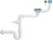 Siphon évier 1 bac, diamètre 115 mm, Extra-Plat avec trop Plein rectangulaire/Rond et Sortie pour Machine à Laver/Lave-Vaisselle