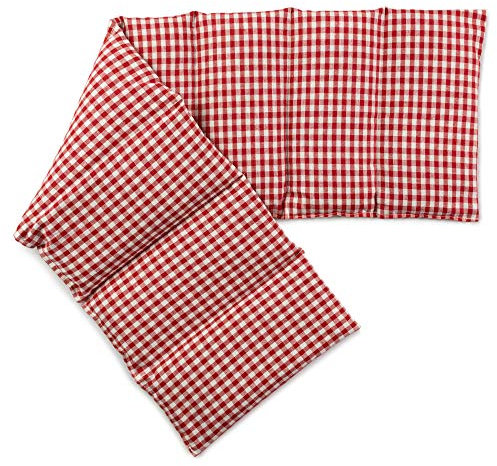 Traubenkernkissen 75x20cm groß 8-Kammer, rot-weiß - Wärme-Körner-Kissen für Mikrowelle oder Backofen, Traubenkerne