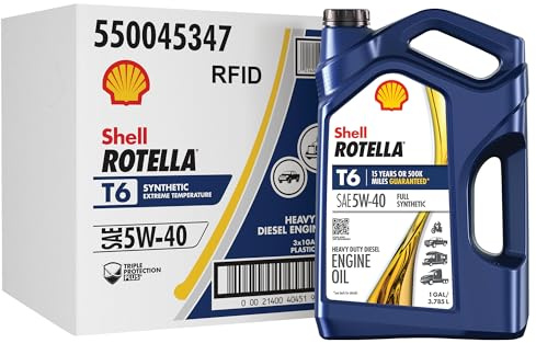 Shell Rotella T6 Full Synthetic 5W-40 Diesel Engine Oil, 1 Gallon (3 Pack)