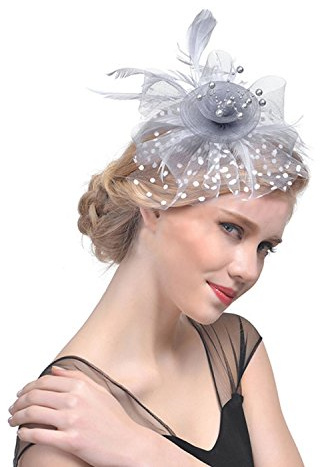 Bibi en Plume Elegant Fascinants Chapeaux de Mariage et Pince à Cheveux Bandeau Cocktail Voilé Chapeaux de Mariage pour Femme Bibi avec plume à cheveux Cocktail Chapeau Hat Party Cheveux