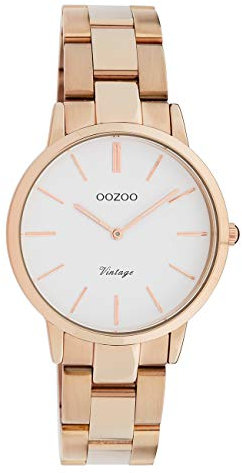 Oozoo Vintage Damenuhr mit Edelstahl Gliederarmband 34 MM Weiß/Rosegoldfarben C20048