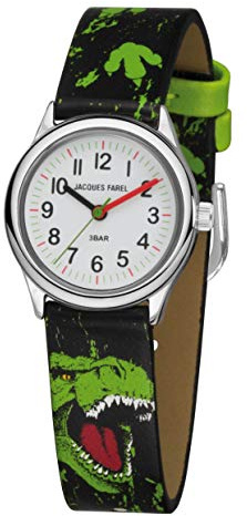 Jacques Farel HCC 921 - Reloj analógico de cuarzo para niño, diseño de dinosaurio, color negro y verde