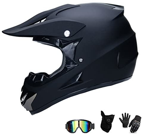 UIGJIOG Motocross Helm mit Brillen Maske Handschuhe, Herren Damen Motorrad-Helm Off-Road Downhill Enduro ATV MTB BMX Dirt Bikes Quad Motorräder Full-Face Schutz,A,M(54~55cm)