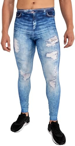 Kapow Meggings Men's Jeggings, Denim-Look 4-Way Stretch Skinny Jean Style Tights for Streetwear, Festivals & Everyday Wear
