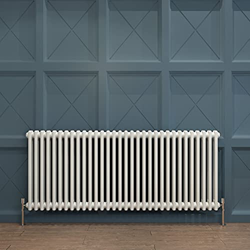 Acezanble∣2 Column Radiator, Horizontal 600mm White Wide Low Tradiontal Cast Iron Style Radiator Centre Heating for Window Hallway