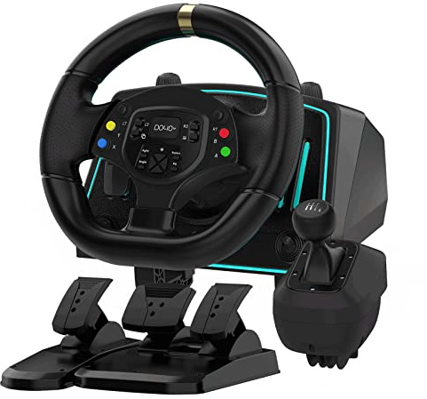 NBCP Racing Wheel with 6-Speed Shifter & Pedals –1080° Gaming Steering Wheel for PS4, Xbox & PC, Vibration Feedback, Clamp Mount, Plug & Play