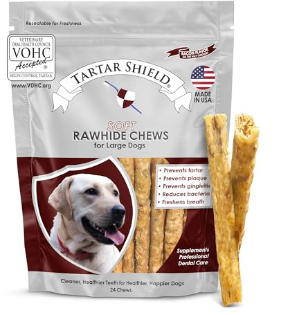 Tartar Shield® Soft Rawhide Dental Chews, Large Dogs, VOHC Accepted, 24 ct
