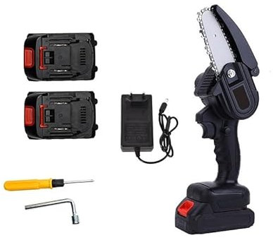 Mini Motosega 4 Pollici, per Potatura Elettrica, Portatile, Senza Fili, con 2 Batterie Doppia Batteria Sega per il Taglio del Legno Potare