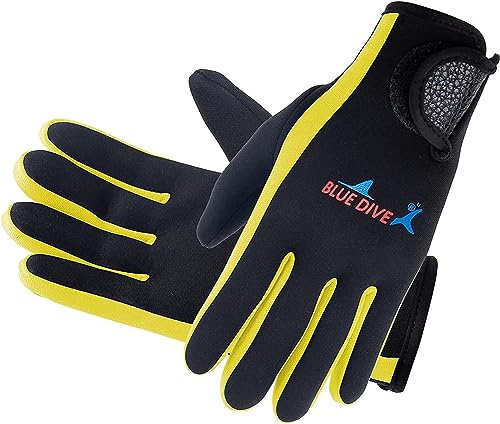 MIAOLLUN Néoprène Combinaison Gants Plongée Gants De Natation 2Mm, pour Femmes Hommes Chaud Extensible Plongée Plongée avec Tuba Gants Réglable Main,Jaune,M