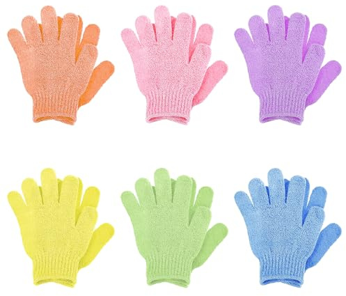 SYEYCW 6 Pares Guante Exfoliante Corporal, Manoplas Baño, Manoplas de Baño de Microfibra de Natural, para Exfoliar Cuerpo y Cara, con Doble Cara para Quitar Pieles Muertas, para Adultos y Niños