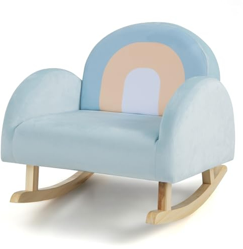 LIFEZEAL Sedia, Poltrona a Dondolo per Bambini 3-5 Anni, con Branccioli, Schienale Ergonomico, Piedini in Legno Massello, Imbottito con Spugna, Anticollisione, Cameretta, Max 50kg (verde)