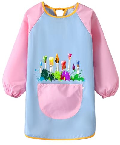 HSLXBY Malschürze Kinder,Wasserdicht Malkittel,Malschürze Mit Langen Ärmeln Für Kinder,Bastelschürze Mit Große Taschen,Geeignet Für Handwerk,Malen,Backen,Kochen (Rosa)