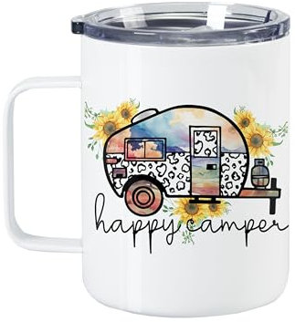 GRAZDesign Thermobecher Spruch Camping happy camper Kaffeebecher Edelstahl 350ml, Geschenke für Wanderer Becher