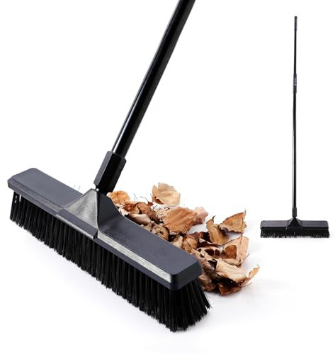 Eyliden Heavy Duty Push Broom 18 - Heavy-Duty, Stiff Bristles, 66 Long Handle - Sweeper Shop Brooms for Garage Concrete Sidewalk Driveway Yard Patio Deck Warehouse Sweeping, Sweep Snow (Black)